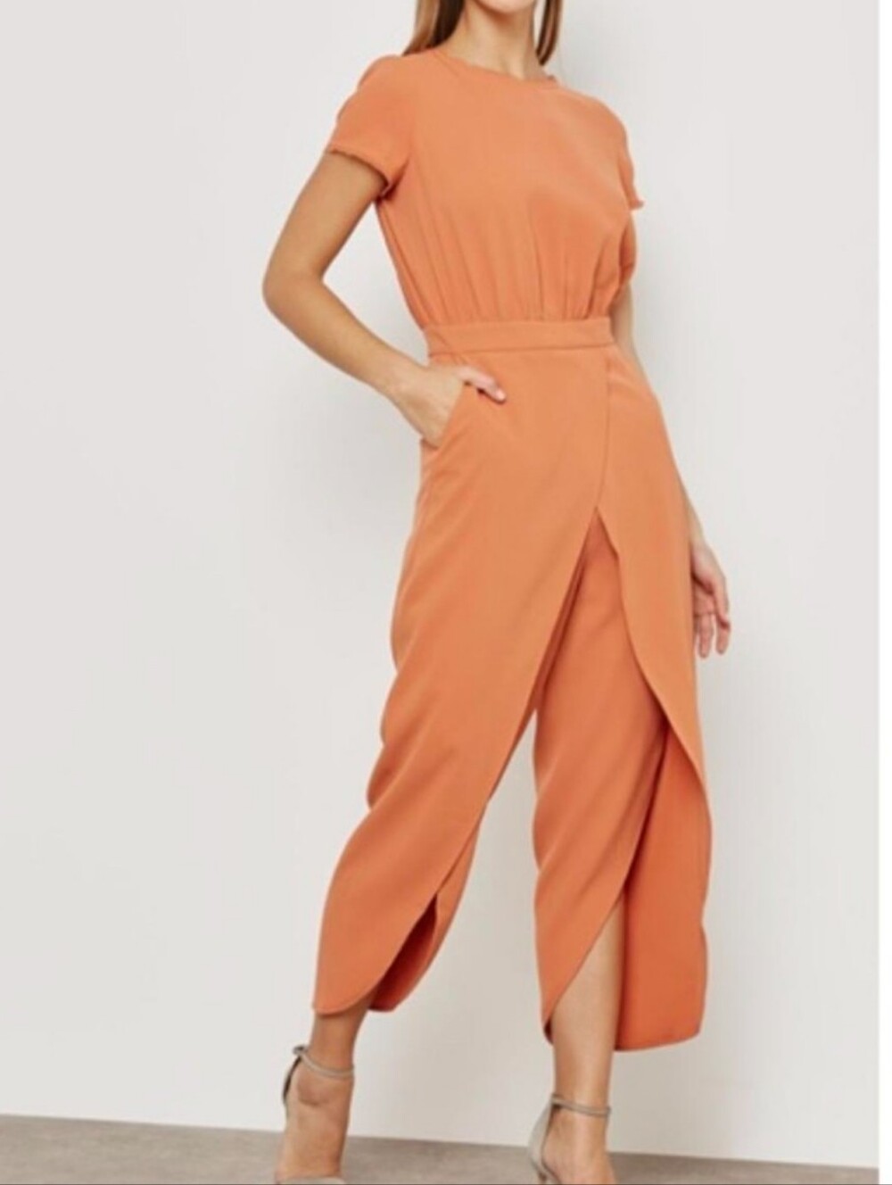 Reiss Florina Orange Split Leg Jumpsuit Size 12